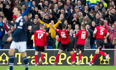 Gestede gets the crowd involved after his goal - his selection for his first start of the season came after some effective recent substitute appearances and he has now scored more goals at Cardiff City Stadium this season than Heidar Helguson who, for some reason, tends to save his goals for away matches.