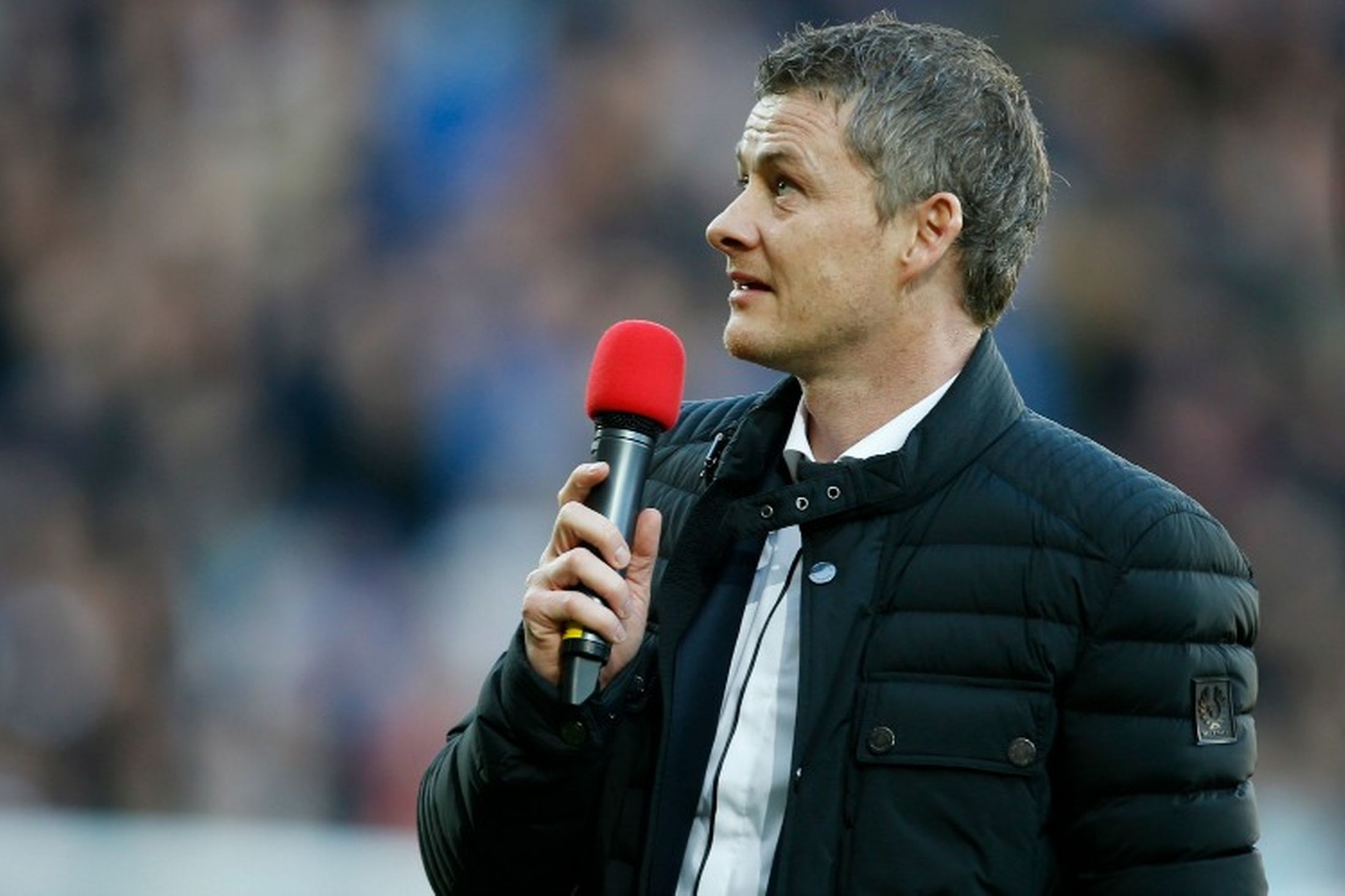 Ole Gunnar Solskjær addresses the crowd before his first home game in charge - it didn't have the desired effect!*